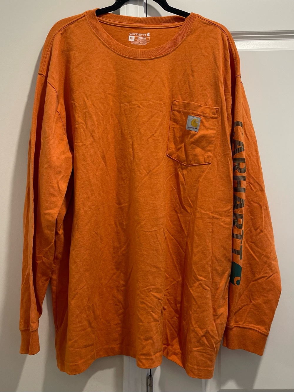 Carhartt Loose Fit Men’s Long-Sleeve Pocket T-Shirt Orange & Green Size 2XL